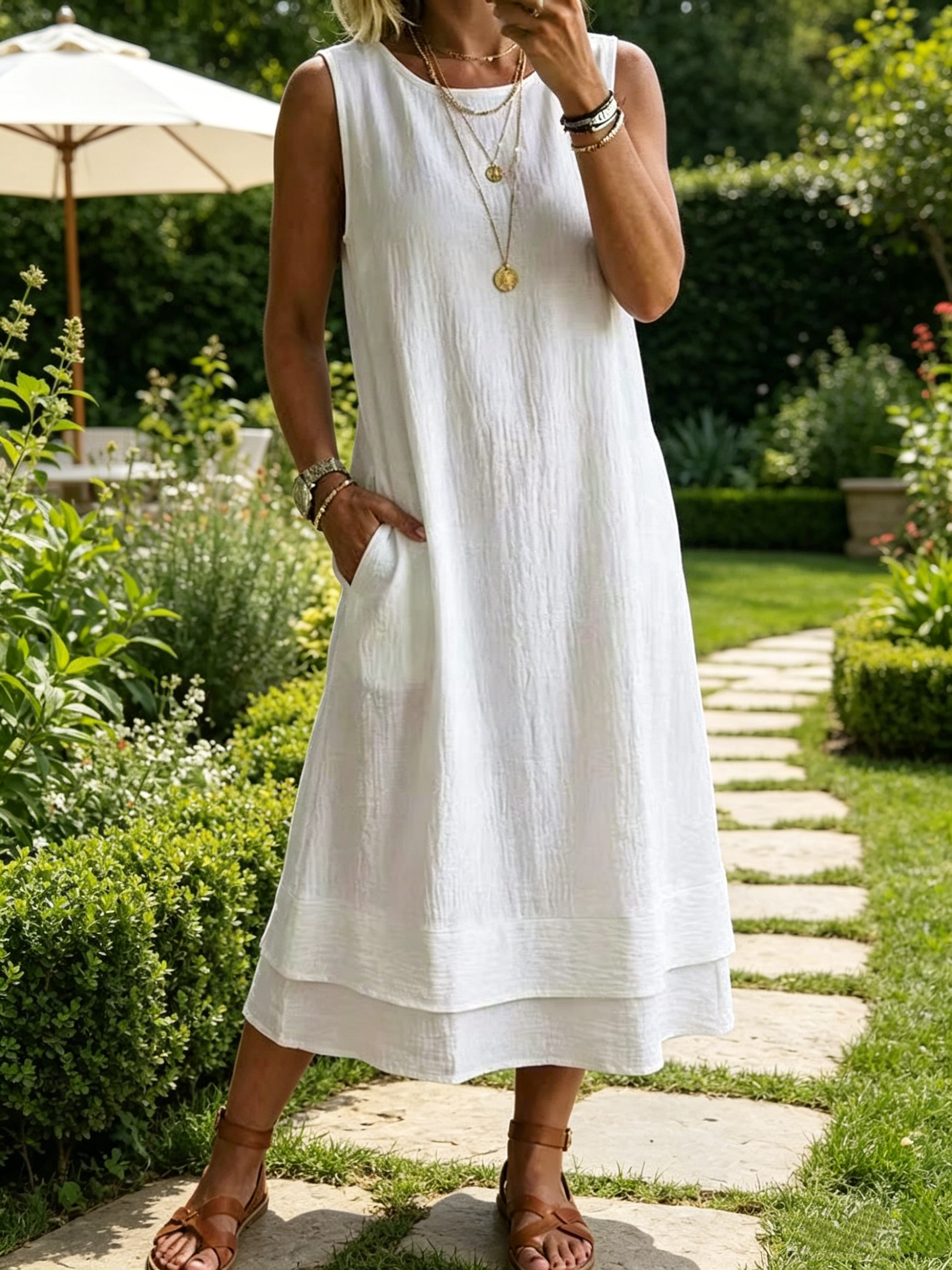 Women's 2026 Spring Summer Dress Sleeveless Round Neck A-Line Casual Dress