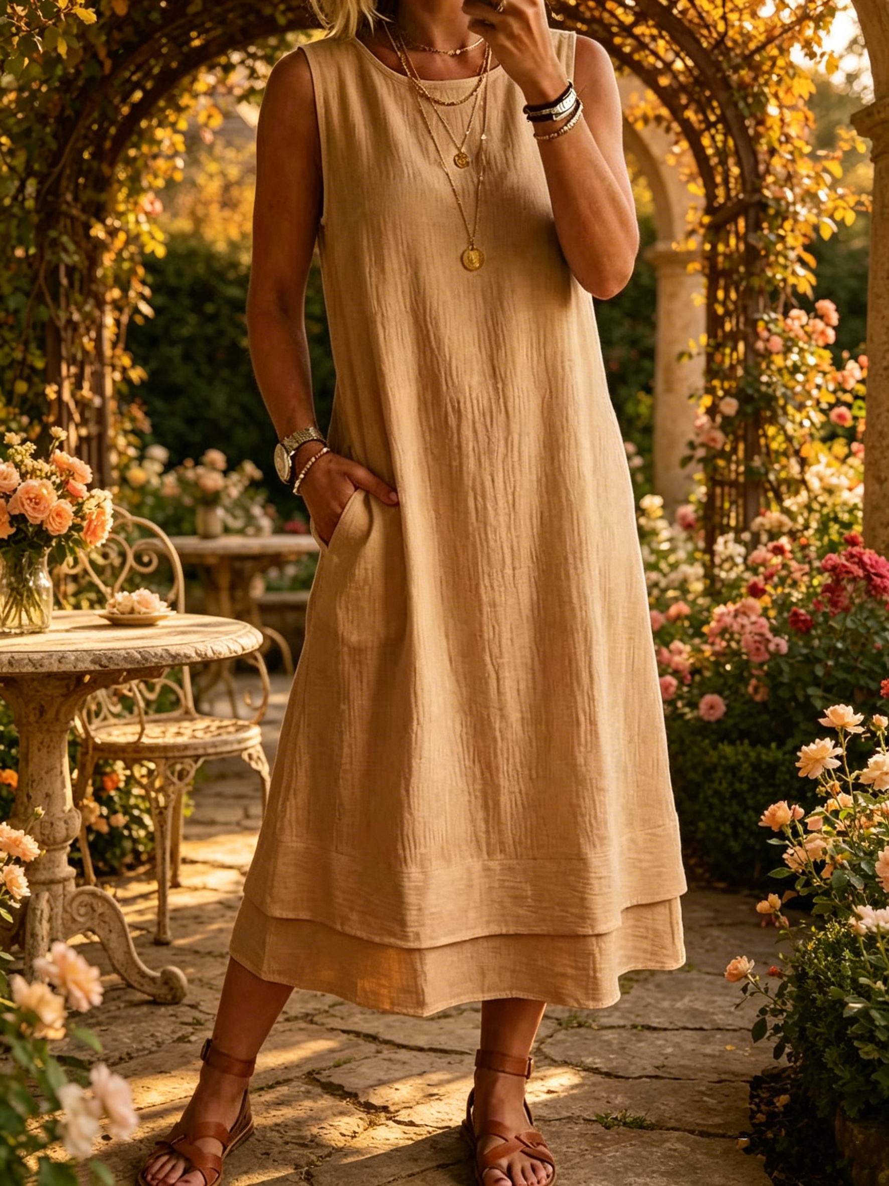 Women's 2026 Spring Summer Dress Sleeveless Round Neck A-Line Casual Dress