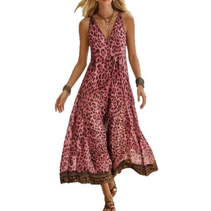 [Copy]🔥Women's Retro Casual Green Leopard Print Art Hooded Midi Dress