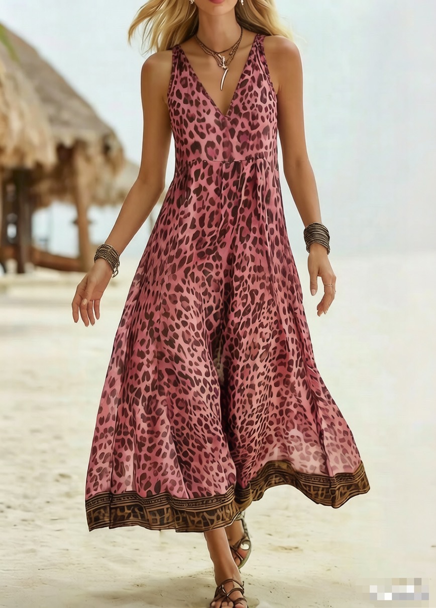 [Copy]🔥Women's Retro Casual Green Leopard Print Art Hooded Midi Dress