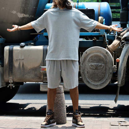 Men Loose Pure Solid Sports Short Sleeve T Shirt Shorts Set Outfit Sportswear