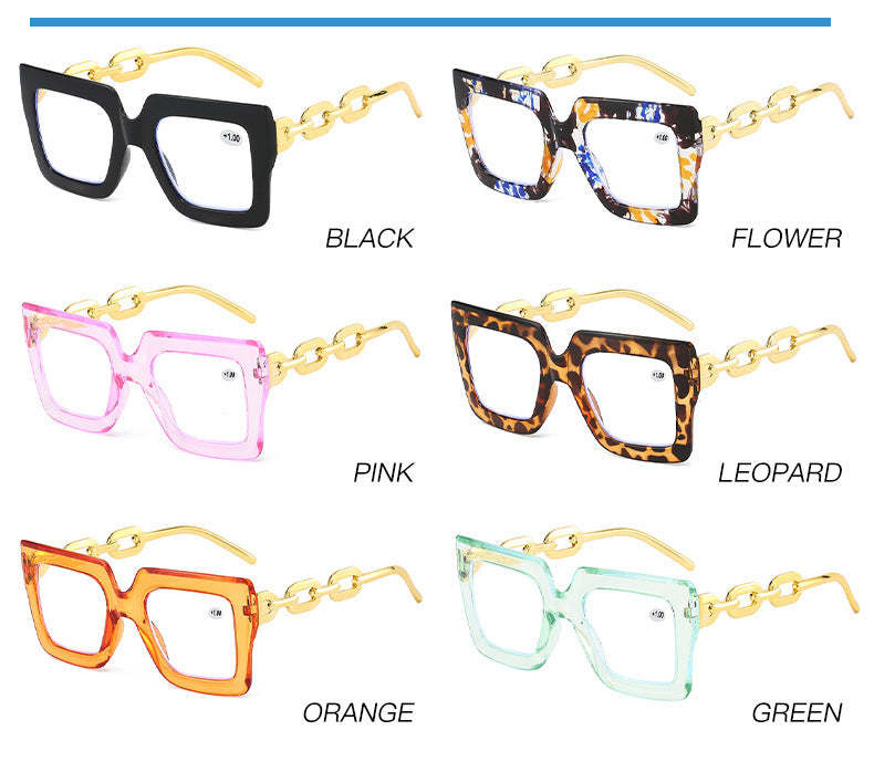 🎈🎈Lastday 70%OFF-Women’s Oversized Square Chain Reading Glasses(1set-6pcs)