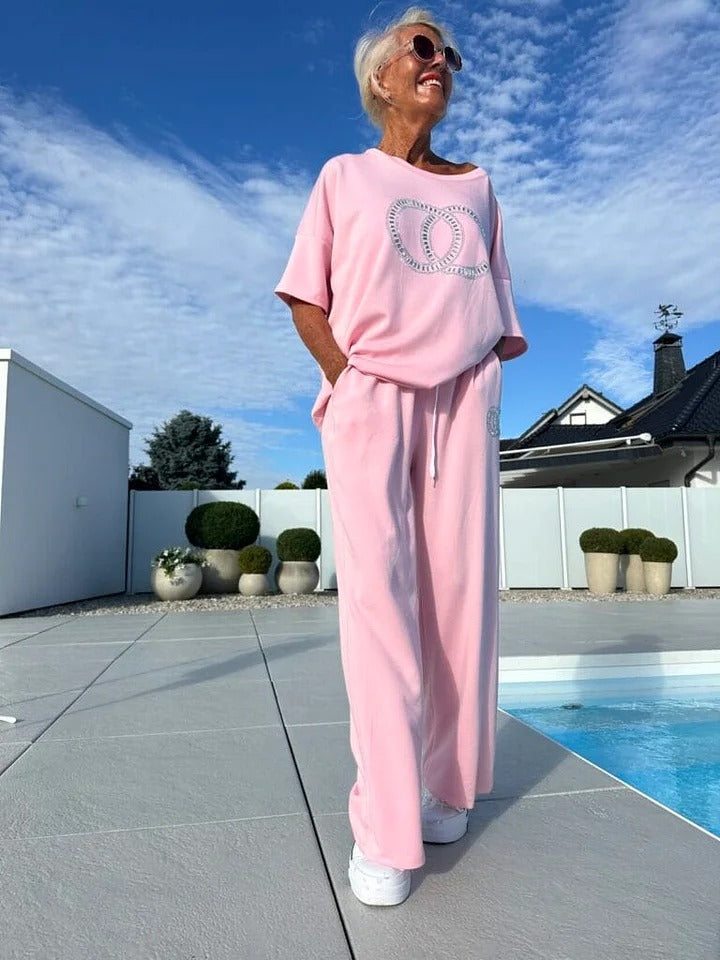 ⏳Limited offer! ⏰Casual two-piece set for women, plain top and loose trousers