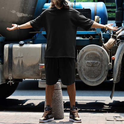 Men Loose Pure Solid Sports Short Sleeve T Shirt Shorts Set Outfit Sportswear