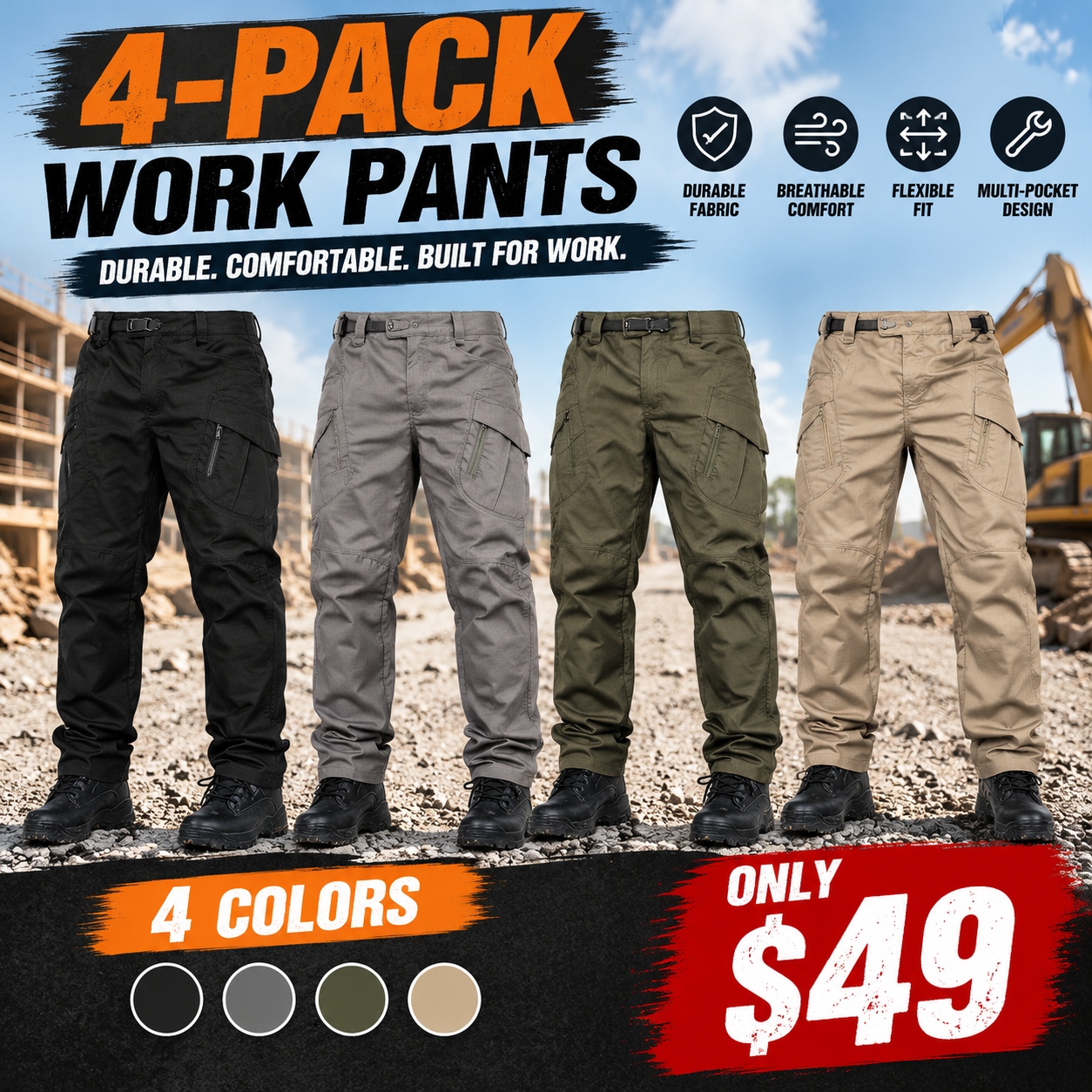 🔥Flash Sale🔥 Mens Tactical Cargo Pants in Camo, Lightweight Spring & Autumn Workwear