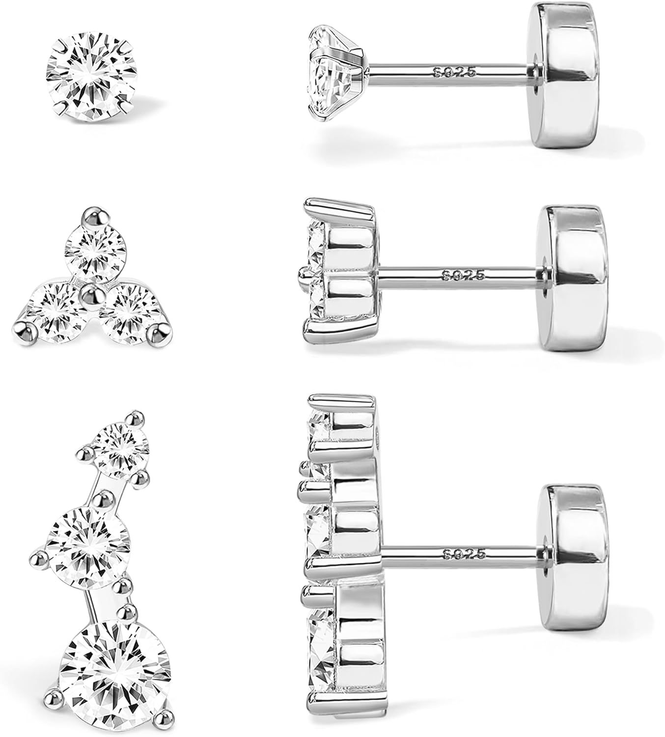 S925 Sterling Silver Flat Back Earrings for Women Hypoallergenic - 14K