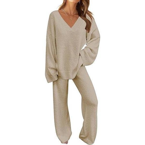 MEROKEETY Women's Lounge Sets 2025 Fall Fashion 2 Piece Outfits Sweater Pajama Set Fuzzy Loungewear Matching Winter Clothes