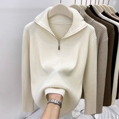 🎈🎈Clearance Sale-Women's Half-Zip Stand Collar Cashmere Pullover Sweater