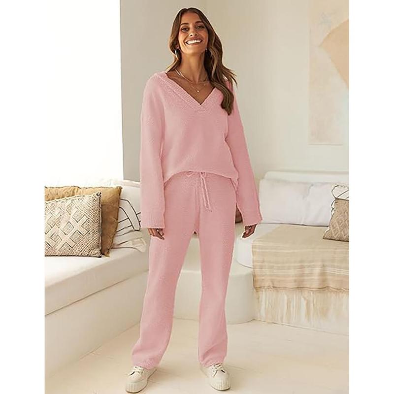 MEROKEETY Women's Lounge Sets 2025 Fall Fashion 2 Piece Outfits Sweater Pajama Set Fuzzy Loungewear Matching Winter Clothes