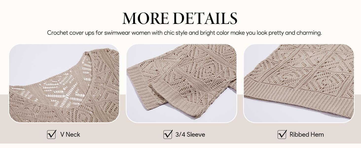 Fisoew Women's Bohemian-Inspired Beige Crochet Top with V-Neck #Springtok #TikTokShopJumpstartSale Casual Chic