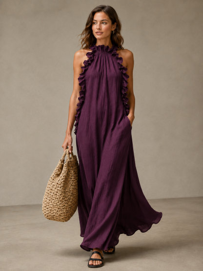 Breezy Halter Neck Ruffle Maxi Dress for Vacation & Summer Days