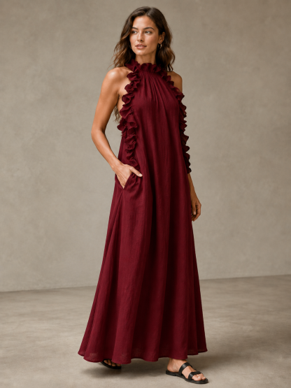 Breezy Halter Neck Ruffle Maxi Dress for Vacation & Summer Days