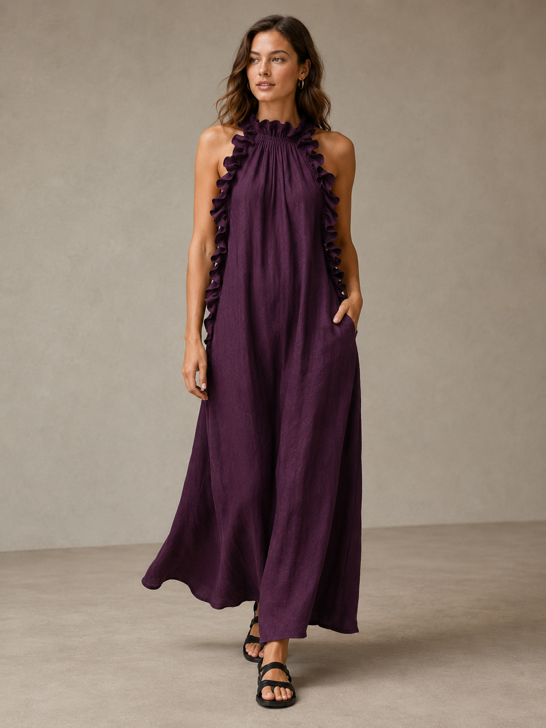 Breezy Halter Neck Ruffle Maxi Dress for Vacation & Summer Days