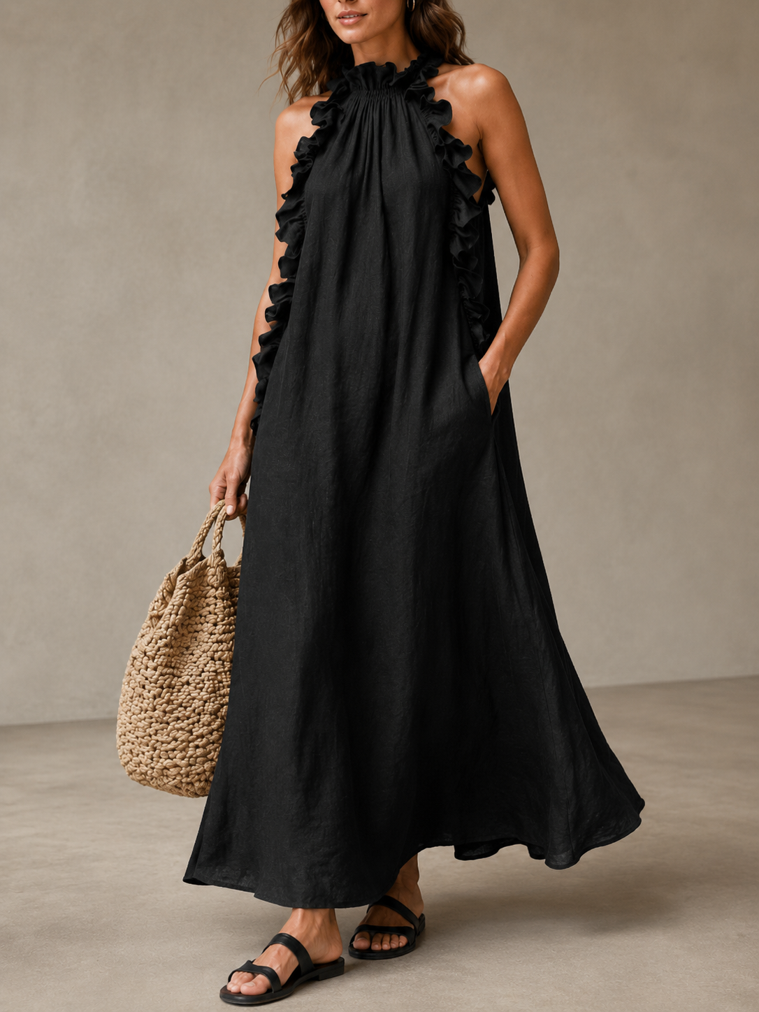 Breezy Halter Neck Ruffle Maxi Dress for Vacation & Summer Days