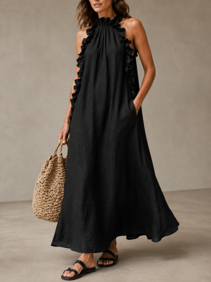 Breezy Halter Neck Ruffle Maxi Dress for Vacation & Summer Days