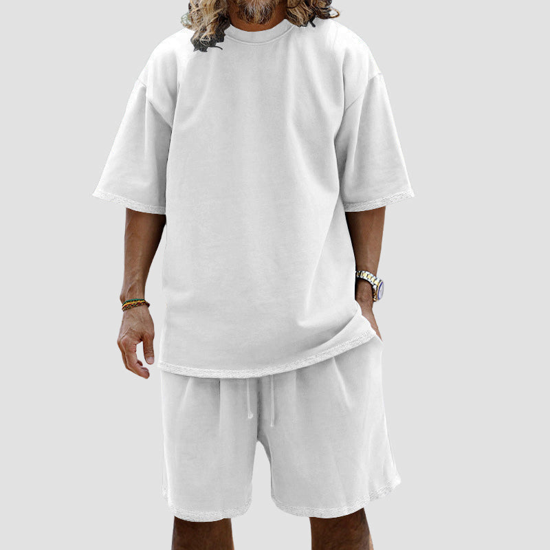 Men Loose Pure Solid Sports Short Sleeve T Shirt Shorts Set Outfit Sportswear