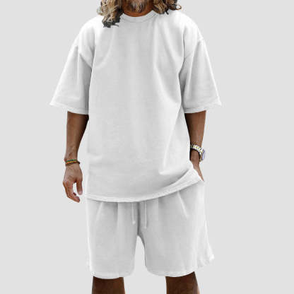 Men Loose Pure Solid Sports Short Sleeve T Shirt Shorts Set Outfit Sportswear