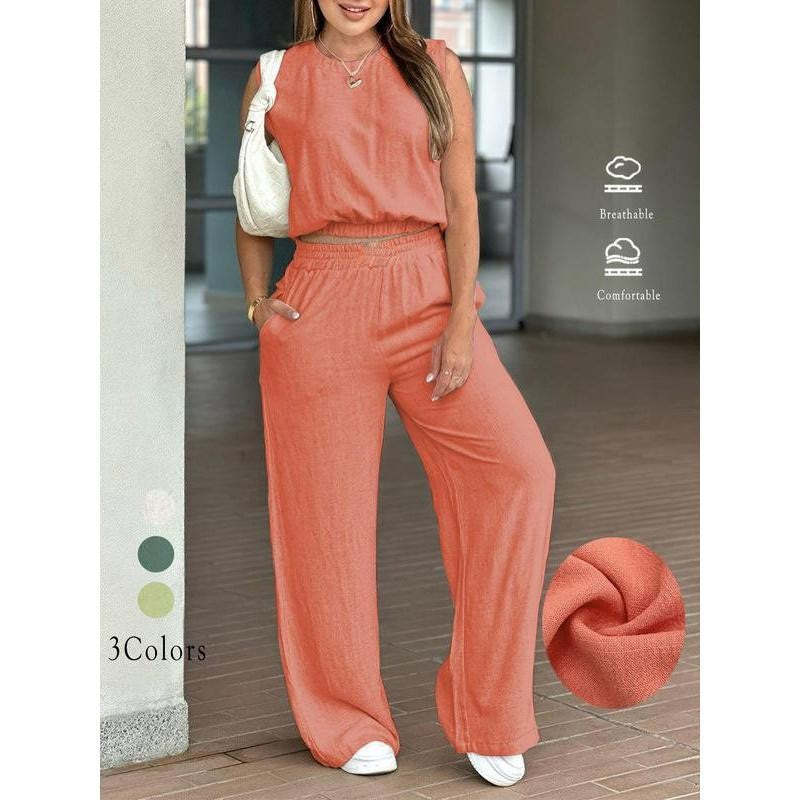 🎈🎈70% OFF Today | Women's Cotton Sleeveless Tank & Wide Leg Pants 2-Piece Lounge Set (S-3XL)
