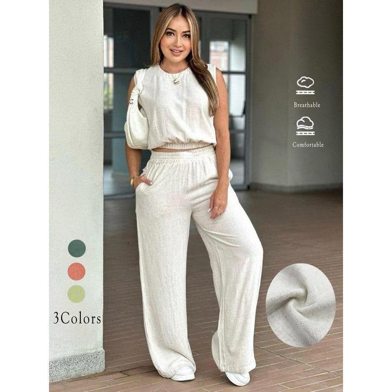 🌷🌷Women's Cotton Sleeveless Tank & Wide Leg Pants 2-Piece Lounge Set (S-3XL)