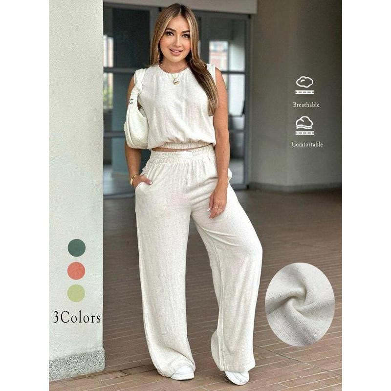 🌷🌷Women's Cotton Sleeveless Tank & Wide Leg Pants 2-Piece Lounge Set (S-3XL)