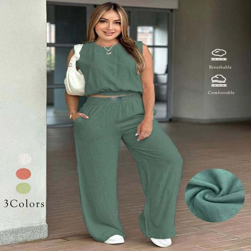 🌷🌷Women's Cotton Sleeveless Tank & Wide Leg Pants 2-Piece Lounge Set (S-3XL)