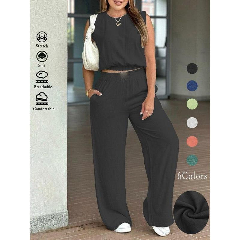 🌷🌷Women's Cotton Sleeveless Tank & Wide Leg Pants 2-Piece Lounge Set (S-3XL)