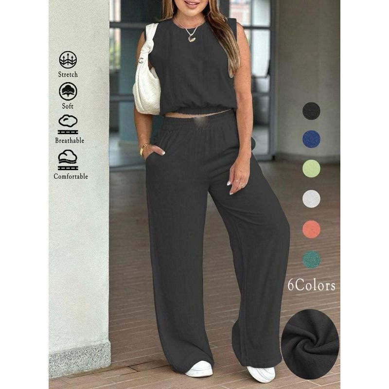 🌷🌷Women's Cotton Sleeveless Tank & Wide Leg Pants 2-Piece Lounge Set (S-3XL)