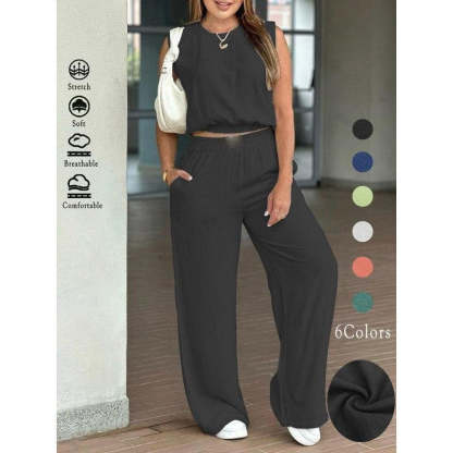 🌷🌷Women's Cotton Sleeveless Tank & Wide Leg Pants 2-Piece Lounge Set (S-3XL)