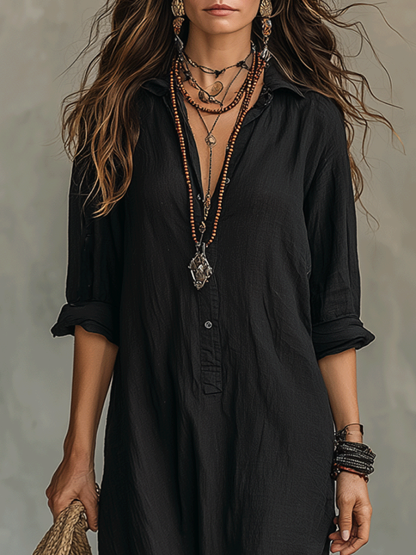 Button-Front Bohemian Shirt Maxi Dress