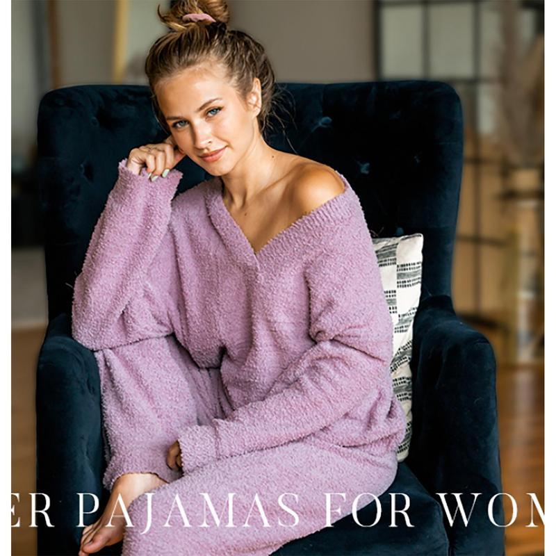 MEROKEETY Women's Lounge Sets 2025 Fall Fashion 2 Piece Outfits Sweater Pajama Set Fuzzy Loungewear Matching Winter Clothes