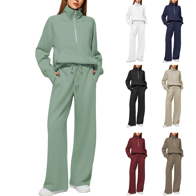 📦📦LAST DAY SAVE 49% ⏰ Women's Solid Color Cotton Half Zip Two-Piece Set
