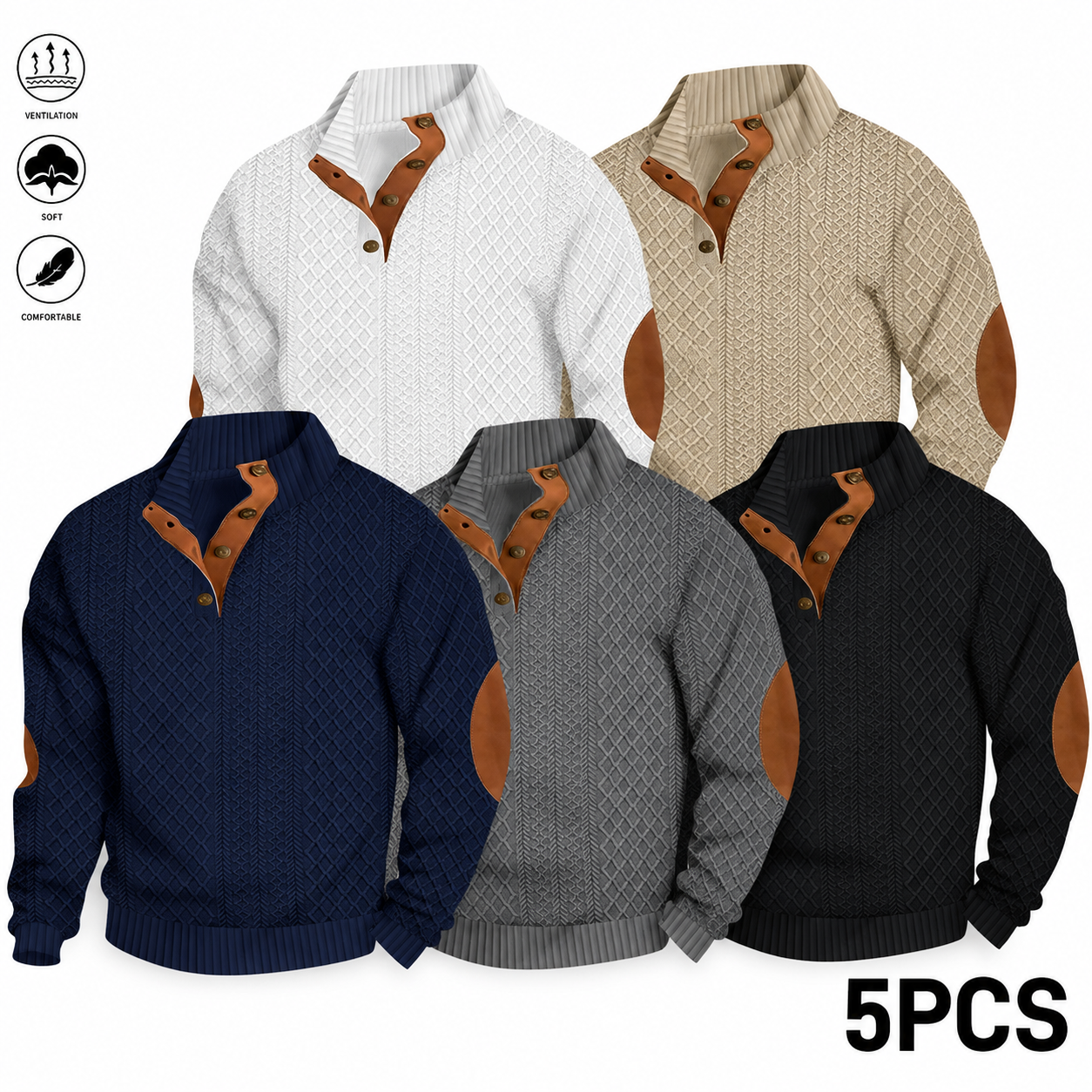🔥Flash Sale🔥 Men's Jacquard Stand Collar Henley Shirt