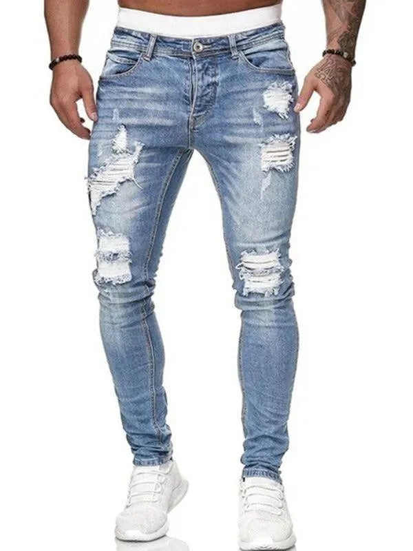 👖👖Edgy Men's Jeans - Mid-Rise Distressed