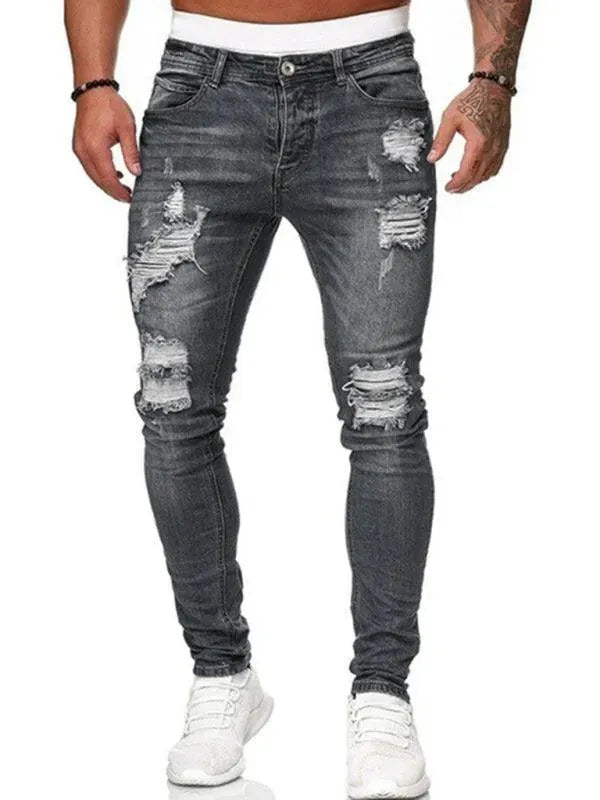 👖👖Edgy Men's Jeans - Mid-Rise Distressed