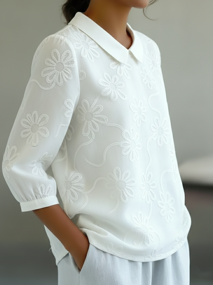 🤩🤩Romantic Floral Embroidered Peter Pan Collar Shirt Blouse