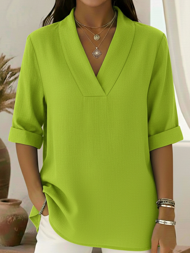 🤩🤩Vintage Elegant Shawl Collar Linen Short-sleeved Shirt