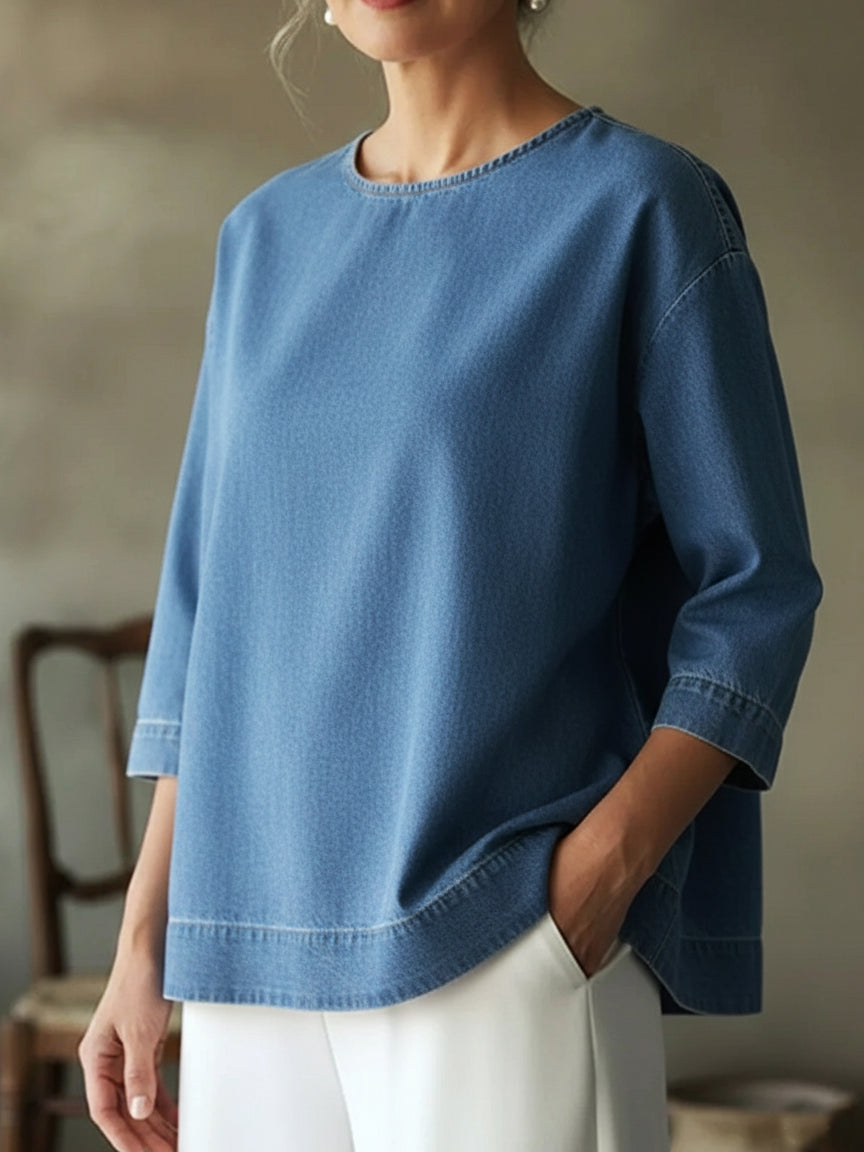 🤩🤩Elegant Open-back Design Denim Cotton Top
