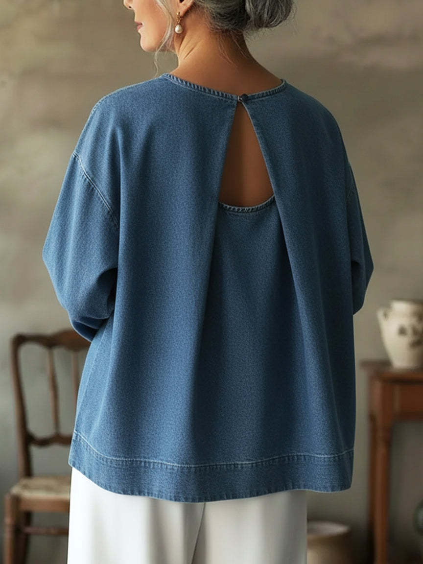 🤩🤩Elegant Open-back Design Denim Cotton Top