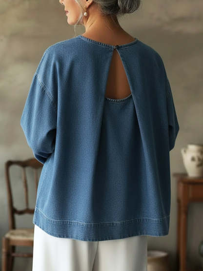 🤩🤩Elegant Open-back Design Denim Cotton Top
