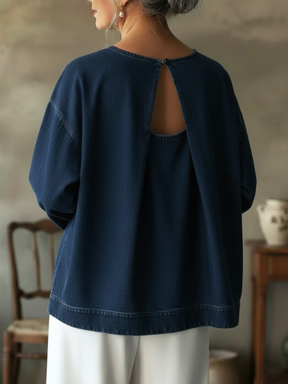🤩🤩Elegant Open-back Design Denim Cotton Top