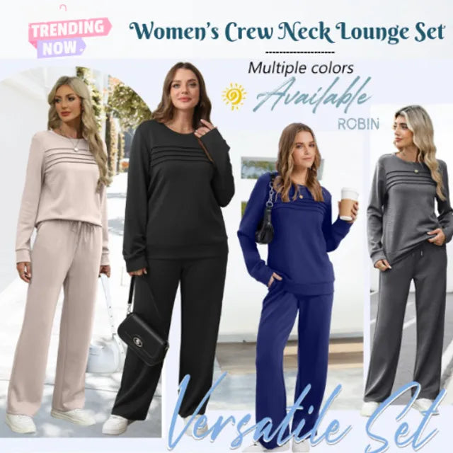🔥LAST DAY 45% OFF✨Women’s Crew Neck Lounge Set - Soft Cotton Top & Drawstring Pants 