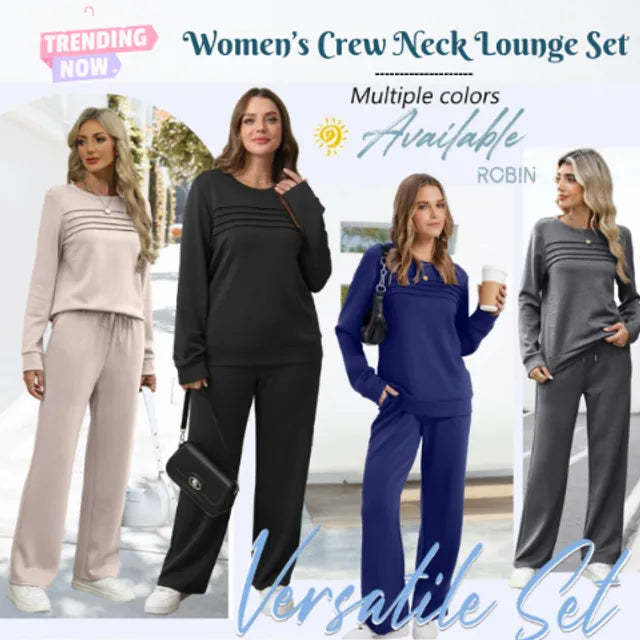 🔥LAST DAY 45% OFF✨Women’s Crew Neck Lounge Set - Soft Cotton Top & Drawstring Pants 