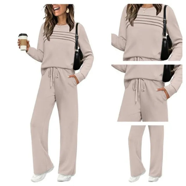 🔥LAST DAY 45% OFF✨Women’s Crew Neck Lounge Set - Soft Cotton Top & Drawstring Pants 