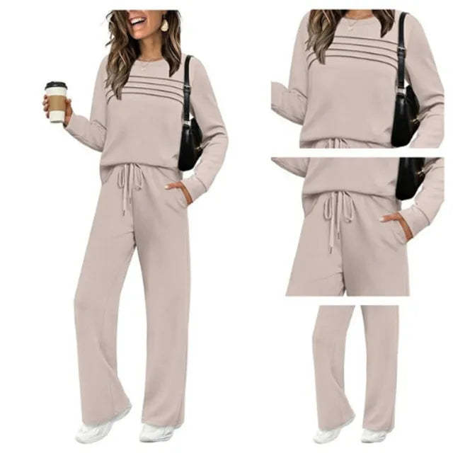 🔥LAST DAY 45% OFF✨Women’s Crew Neck Lounge Set - Soft Cotton Top & Drawstring Pants 