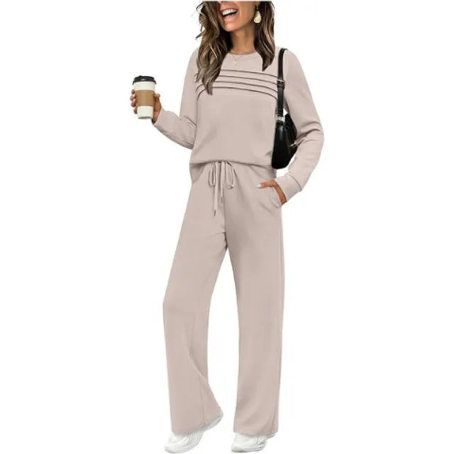 🔥LAST DAY 45% OFF✨Women’s Crew Neck Lounge Set - Soft Cotton Top & Drawstring Pants 