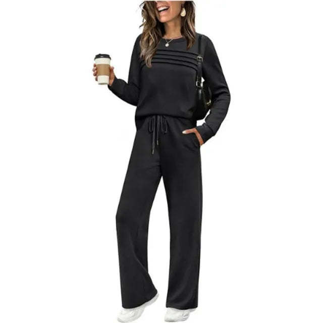 🔥LAST DAY 45% OFF✨Women’s Crew Neck Lounge Set - Soft Cotton Top & Drawstring Pants 