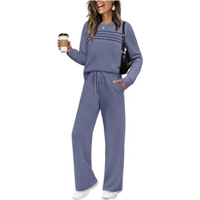 🔥LAST DAY 45% OFF✨Women’s Crew Neck Lounge Set - Soft Cotton Top & Drawstring Pants 