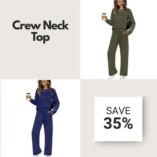 🔥LAST DAY 45% OFF✨Women’s Crew Neck Lounge Set - Soft Cotton Top & Drawstring Pants 