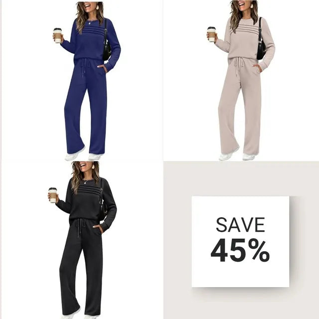 🔥LAST DAY 45% OFF✨Women’s Crew Neck Lounge Set - Soft Cotton Top & Drawstring Pants 