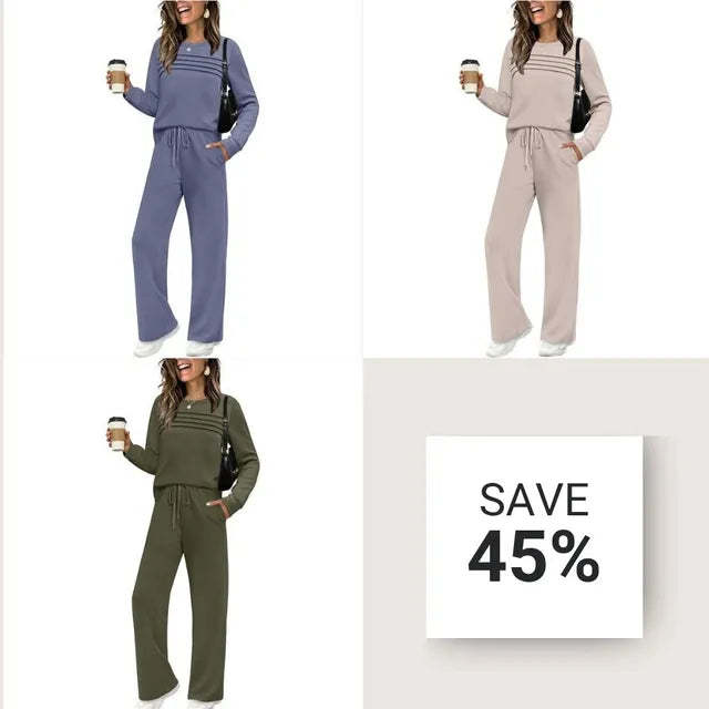 🔥LAST DAY 45% OFF✨Women’s Crew Neck Lounge Set - Soft Cotton Top & Drawstring Pants 